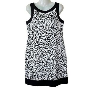 Willow Glenn New York Stretch Sleeveless Floral Shift Dress Blk White Size 8